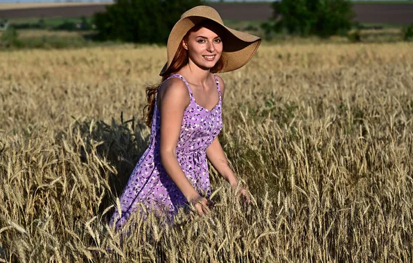 Long hair, field, nature, model, redhead, countryside, gorgeous, posing