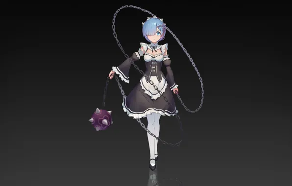 Girl, weapons, background, the demon, anime, the maid, art, Rem