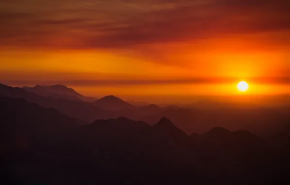 Rays, mountains, dawn, sunlight, solace