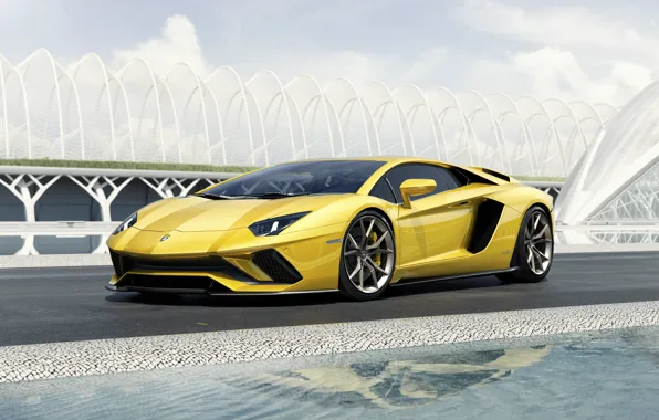 Lamborghini, Yellow, Aventador, Supercar, Cut, 2017, S