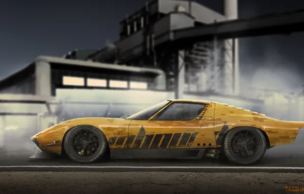 Auto, Figure, Yellow, Lamborghini, Machine, Background, Car, Car