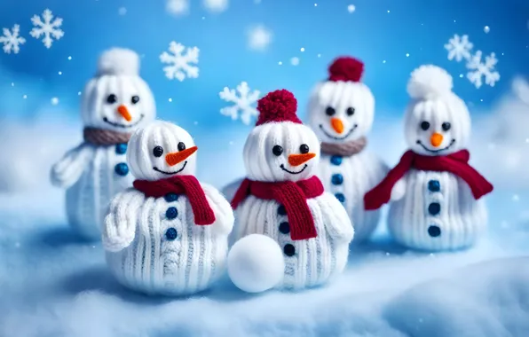 Winter, snow, smile, toys, Christmas, New year, snowmen, snowman