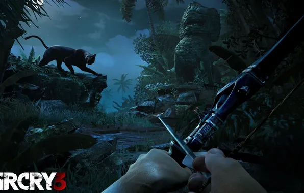 Picture night, Panther, bow, 2012, Ubisoft, Far Cry 3, Ubisoft Montreal, Beech