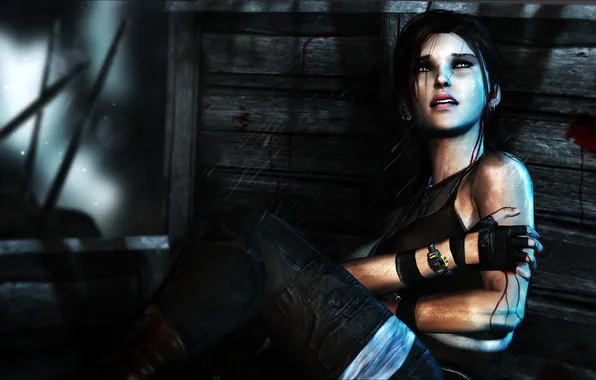 Picture look, girl, blood, the game, art, wound, Lara Croft, Tomb raider