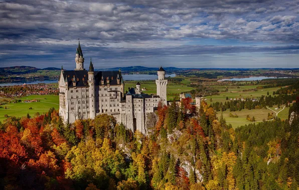 Autumn, forest, rock, Germany, Bayern, Germany, Bavaria, Neuschwanstein Castle