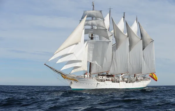 Picture sea, wave, ship, training, Juan Sebastián Elcano, (A-71), Brigantine