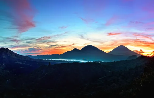 The sky, landscape, mountains, nature, nature, Bali, Indonesia, Sunrise at Kintamani