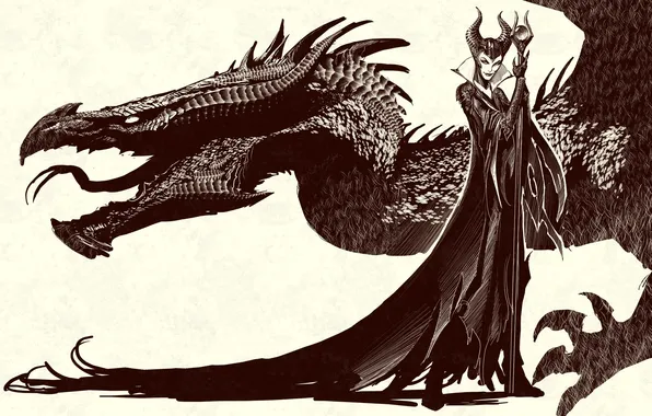 Picture fiction, dragon, the witch, Queen, Maleficent, Maleficent