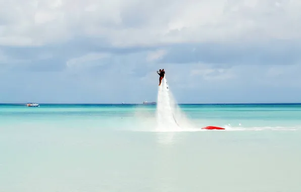 Flight, jet ski, flyboard