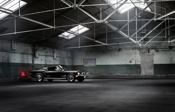 Mustang, Ford, Muscle, Car, Classic, Black, Fastback, Warehouse