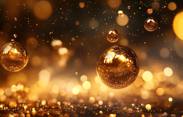 Balls, lights, bubbles, balls, texture, Christmas, New year, gold