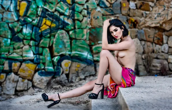 Chest, look, girl, sexy, pose, graffiti, model, body