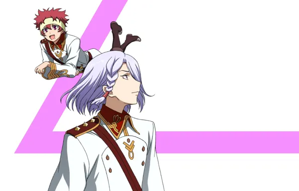White background, guys, Kakumeiki Valvrave, Walgrave Liberator, pink stripe