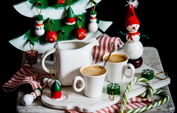 Picture toys, new year, coffee, snowman, decor