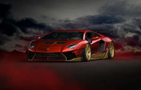 Picture red, gold, lamborghini, aventador, lp700-4