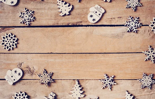 Picture winter, decoration, snowflakes, tree, New Year, Christmas, Christmas, wood