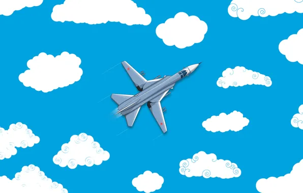 Picture Clouds, Minimalism, The plane, Fighter, Russia, Art, The view from the top, Su-24