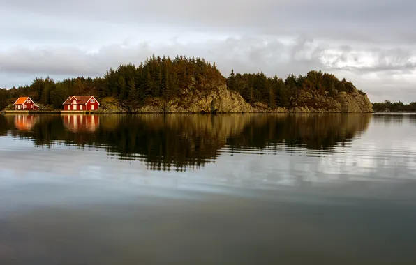 Autumn, forest, the sky, clouds, nature, lake, home
