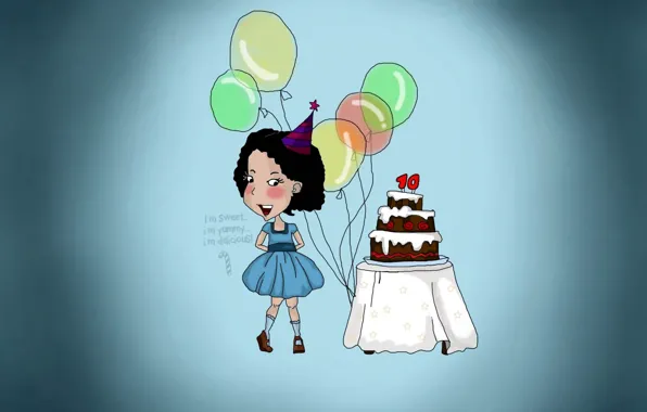 Balls, birthday, holiday, blue, girl, cake, 10 years