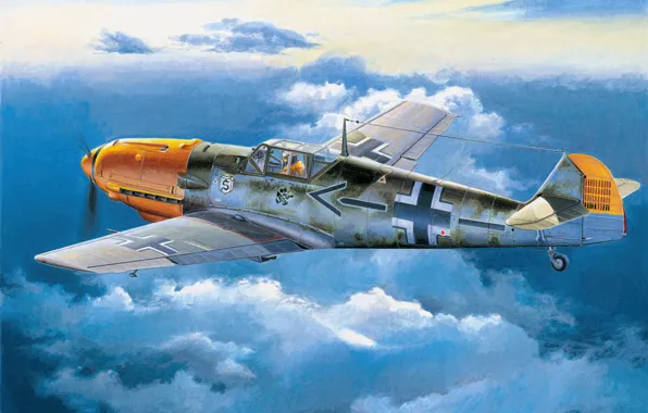 War, art, painting, aviation, WW2, Messerschmitt Bf-109