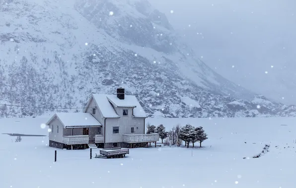 Winter, snow, home, Norway, The Lofoten Islands