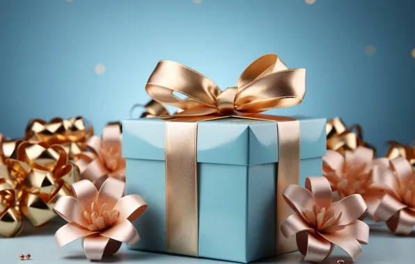 Flowers, box, gift, Lily, Christmas, tape, New year, gold