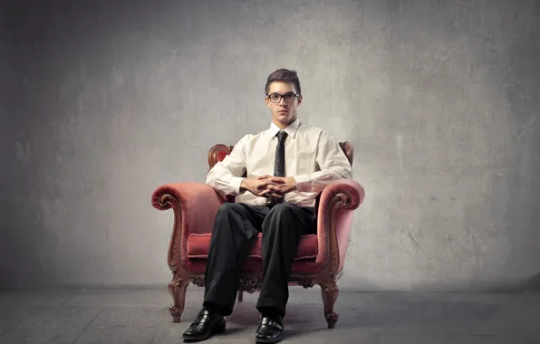 Look, pose, background, wall, portrait, glasses, tie, shoes
