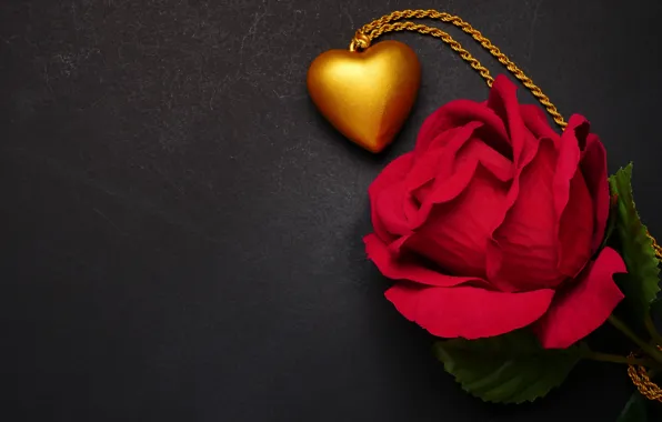 Flowers, heart, rose, pendant, red, love, black background, red