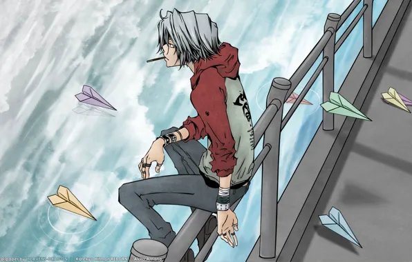 Water, anime, art, katekyo Hitman reborn, silver hair, vongola, paper airplanes, gokudera hayato