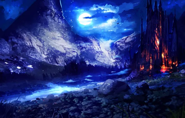 The sky, night, fiction, the moon, art