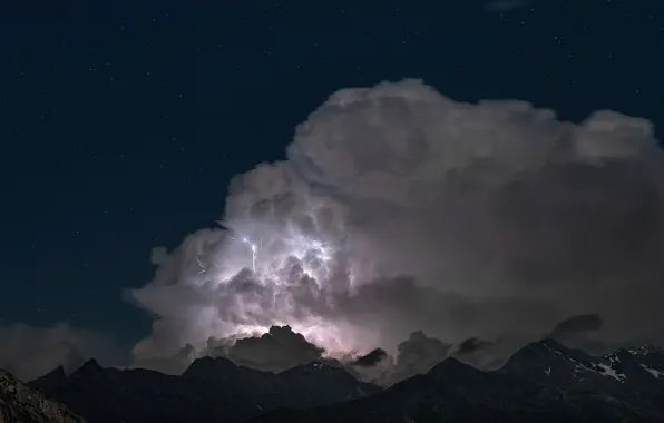 The storm, the sky, clouds, night, lightning