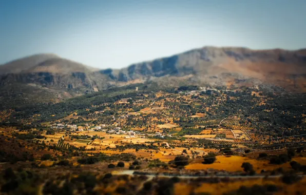 Mountains, Greece, plateau, tilt-shift, Greece, dobraatebe, Crete