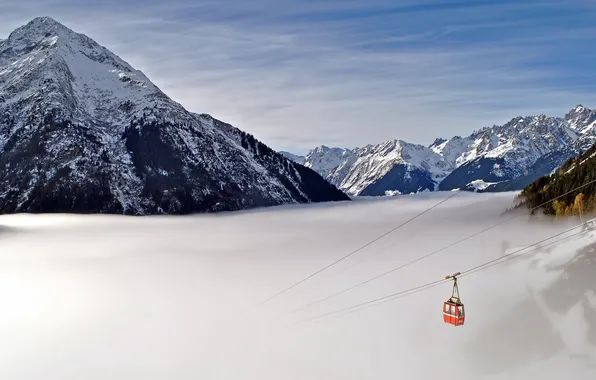 Landscape, mountains, cable car