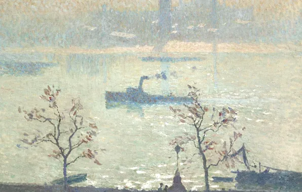Landscape, river, ship, picture, Emile Claus, Emile Claus, View of the Thames from the Embankment
