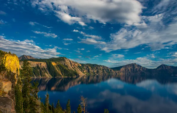 Clouds, mountains, lake, reflection