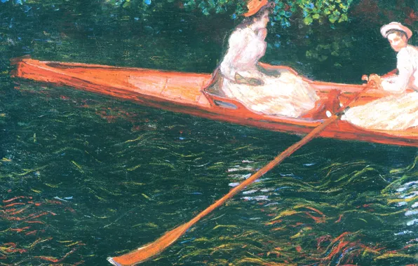 Picture, Claude Monet, genre, Pink Boat. Boating on the River Epte