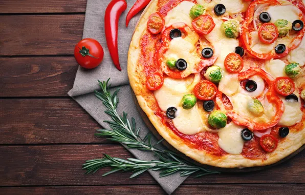 Cheese, pepper, vegetables, pizza, tomatoes, olives, pizza, tomatoes
