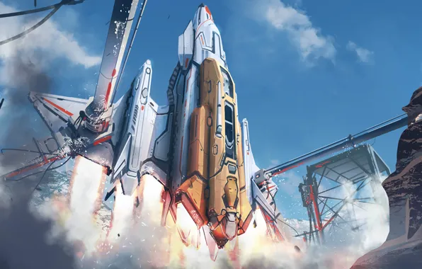 The sky, clouds, fiction, spaceport, the rise, art, spaceship