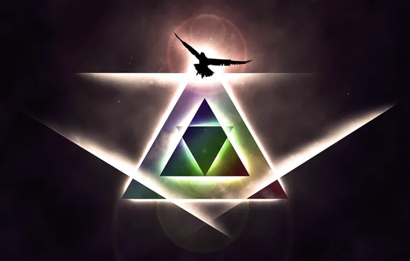 Space, glare, bird, eagle, triangles, glow, pyramid, rays of light