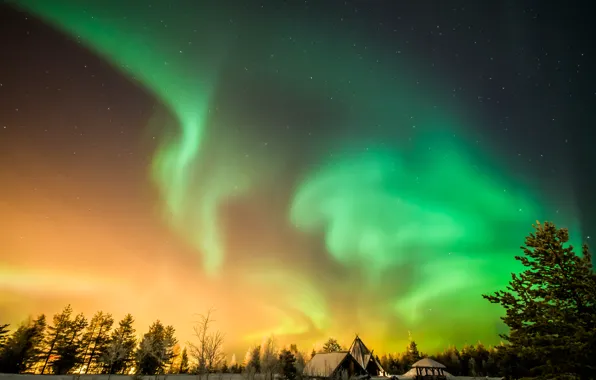 Picture winter, stars, beauty, Northern lights