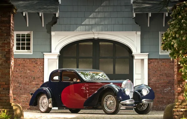 Picture house, retro, coupe, gate, bugatti, Bugatti, coupe, beautiful car