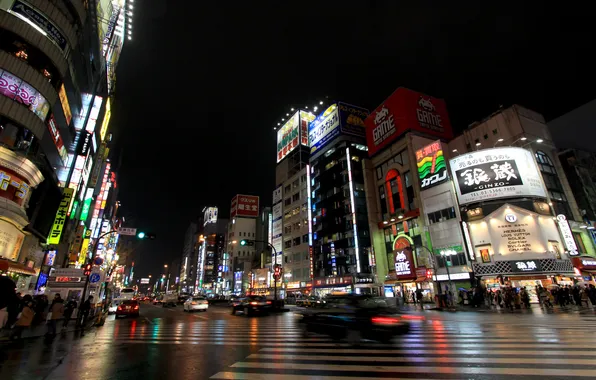 City, lights, Japan, lighting, Tokyo, road, cars, japan