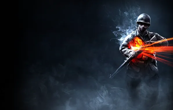 Background, smoke, soldiers, helmet, Battlefield 1942