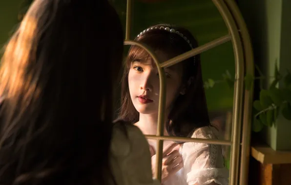 Beautiful, Asian, Model, Woman, Mirror, Behind, Pretty, Close Up