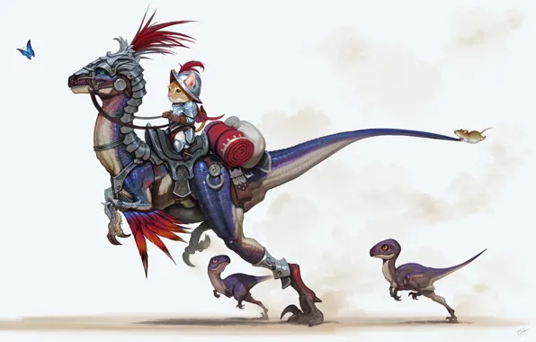 Cat, butterfly, dinosaur, mouse, fantasy, knight, children's, Riding