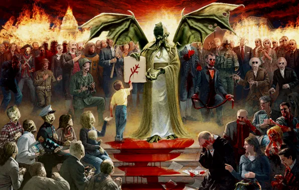 Picture Cthulhu, the Declaration of dependence, slaves