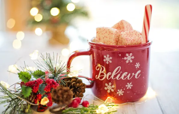 Picture new year, decor, hot chocolate