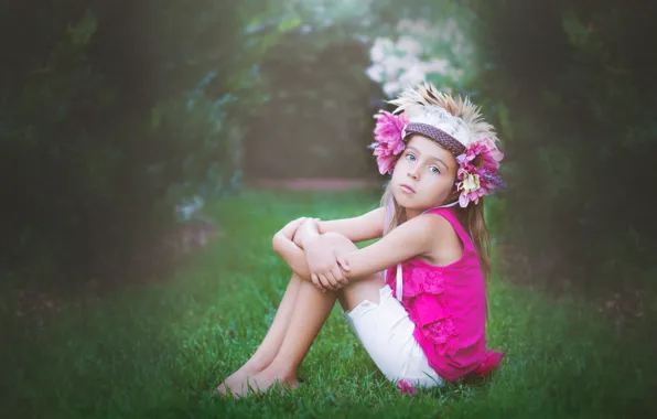Picture flowers, pose, child, girl, sitting