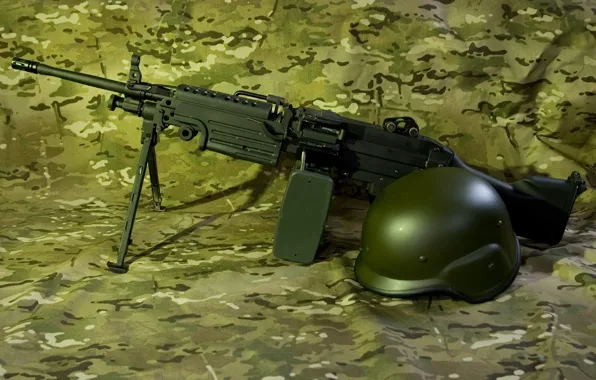 Weapons, helmet, machine gun, manual, M249, Minimi