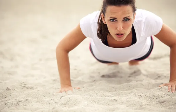 Picture look, fitness, pushups woman